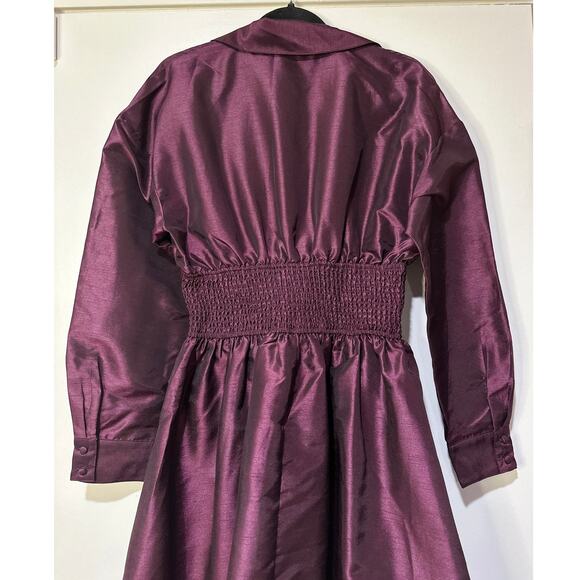 Hutch Iridescent Waisted Shirtdress Plum Size Medium NWT Shirred Waist Dressy - Picture 11 of 14